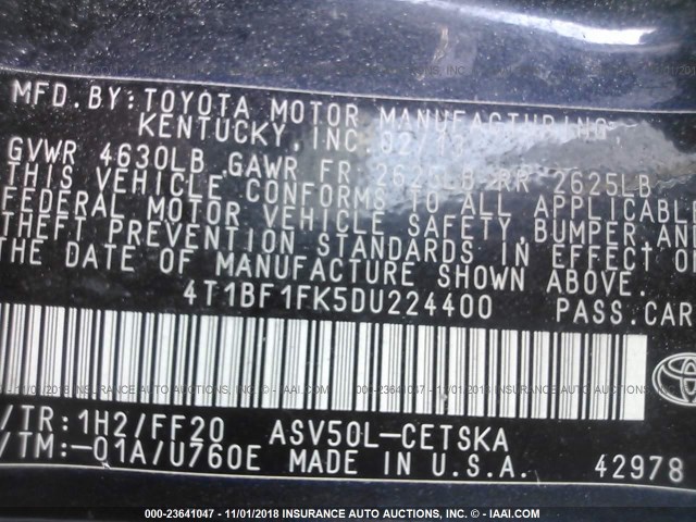 4T1BF1FK5DU224400 - 2013 TOYOTA CAMRY L/SE/LE/XLE Qara foto 9