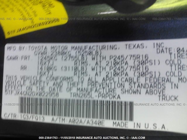 5TFJX4GN2DX022958 - 2013 TOYOTA TACOMA DOUBLE CAB 灰色 照片 9