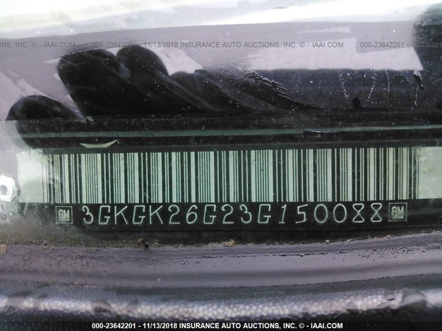 3GKGK26G23G150088 - 2003 GMC YUKON XL K2500 BLACK photo 9