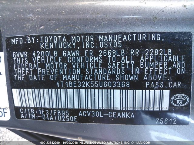 4T1BE32K55U603368 - 2005 TOYOTA CAMRY LE/XLE/SE TAN photo 9