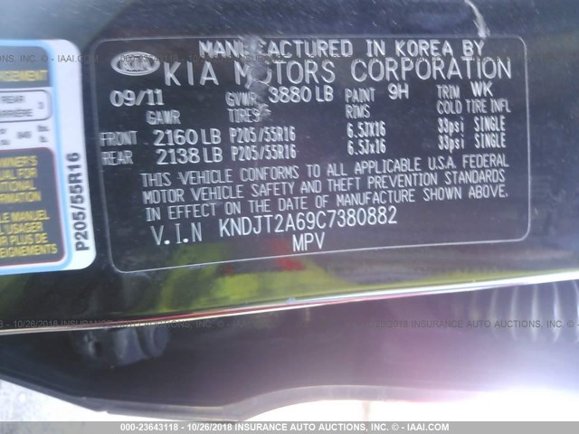 KNDJT2A69C7380882 - 2012 KIA SOUL +/!/SPORT BLACK photo 9