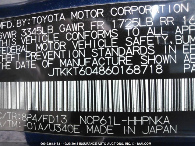 JTKKT604860168718 - 2006 TOYOTA SCION XA BLUE photo 9