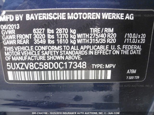 5UXZV8C58D0C17348 - 2013 BMW X5 XDRIVE50I Dark Blue photo 9