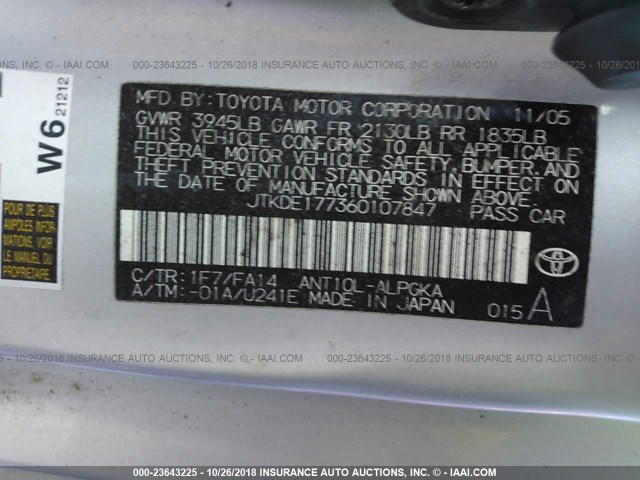 JTKDE177360107847 - 2006 TOYOTA SCION TC 银色 照片 9