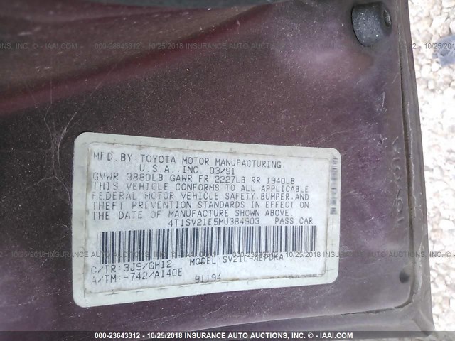 4T1SV21E5MU384903 - 1991 TOYOTA CAMRY DLX 红色 照片 9