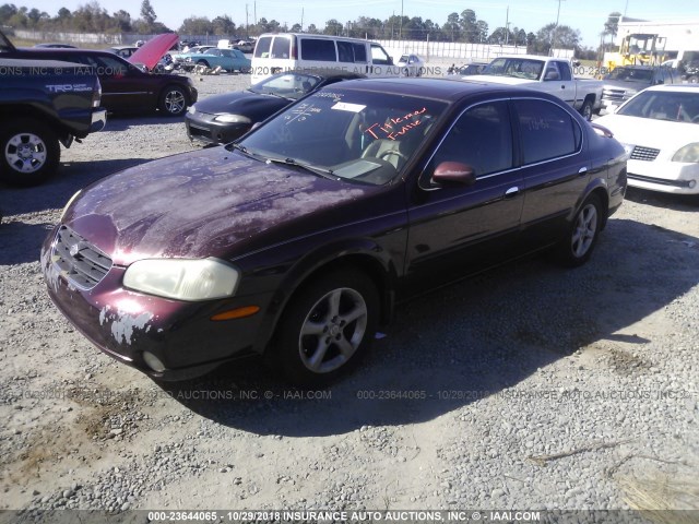 JN1CA31D11T816344 - 2001 NISSAN MAXIMA GXE/SE/GLE/20TH ANNIV BURGUNDY photo 2