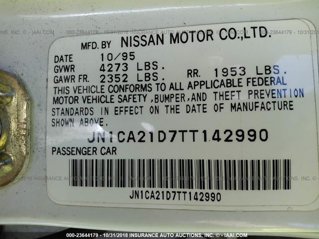 JN1CA21D7TT142990 - 1996 NISSAN MAXIMA GLE/GXE/SE WHITE photo 9