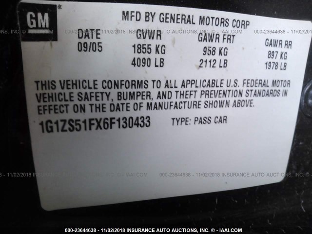 1G1ZS51FX6F130433 - 2006 CHEVROLET MALIBU LS 蓝色 照片 9