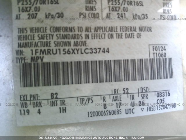 1FMRU156XYLC33744 - 2000 FORD EXPEDITION XLT GOLD photo 9