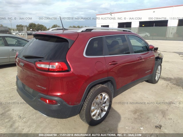 1C4PJMDB9GW239973 - 2016 JEEP CHEROKEE LIMITED RED photo 4