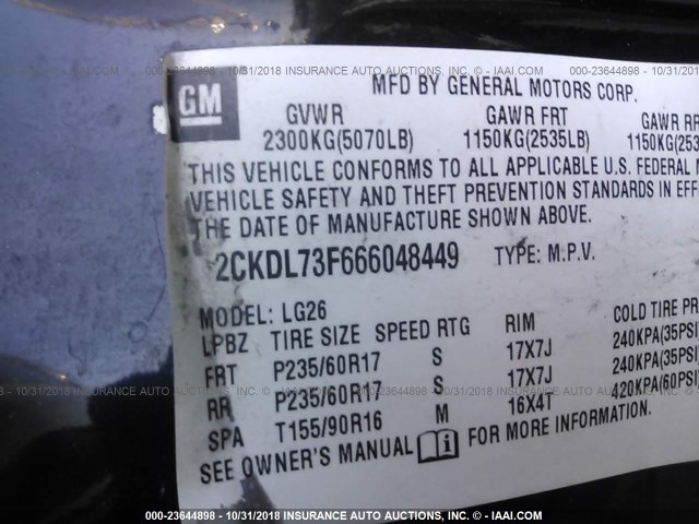 2CKDL73F666048449 - 2006 PONTIAC TORRENT BLACK photo 9
