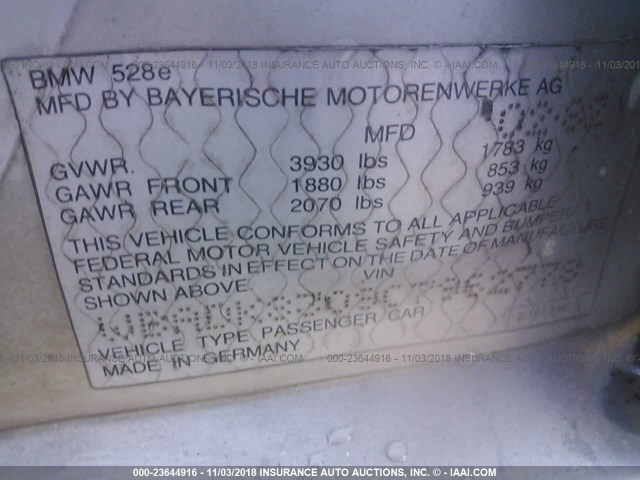 WBADK8309C7962778 - 1982 BMW 528 E AUTOMATIC SILVER photo 9