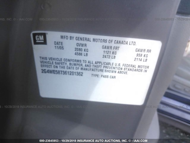 2G4WE587361201362 - 2006 BUICK LACROSSE CXS GRAY photo 9