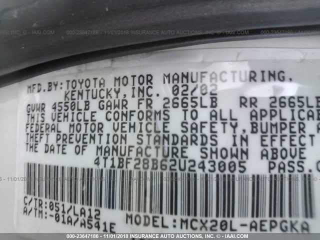 4T1BF28B62U243005 - 2002 TOYOTA AVALON XL/XLS WHITE photo 9