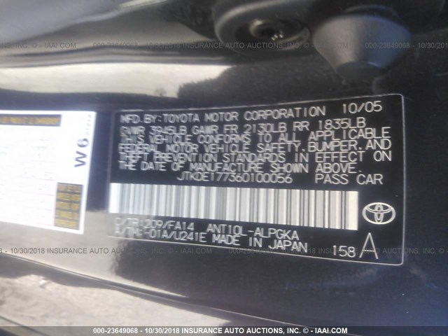 JTKDE177360100056 - 2006 TOYOTA SCION TC შავი ფოტო 9