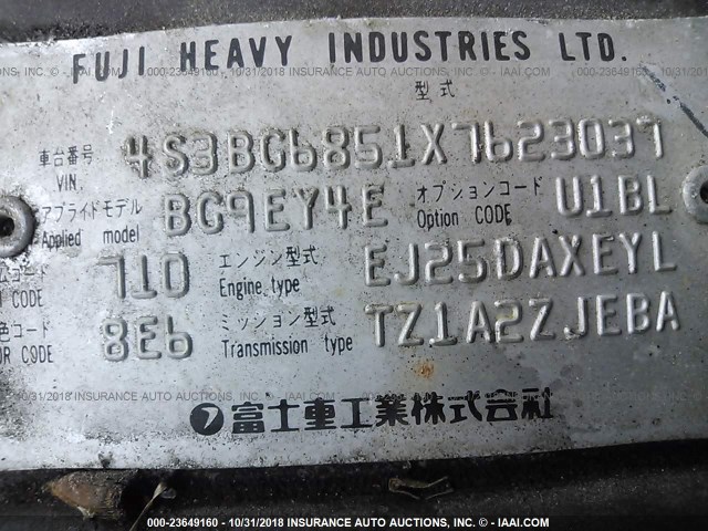 4S3BG6851X7623037 - 1999 SUBARU LEGACY OUTBACK/SSV/LIMITED/30TH PURPLE photo 9