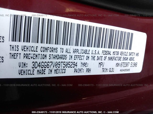 3D4GG67V09T505294 - 2009 DODGE JOURNEY R/T RED photo 9