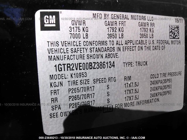 1GTR2VE00BZ386134 - 2011 GMC SIERRA K1500 SLE BLACK photo 9