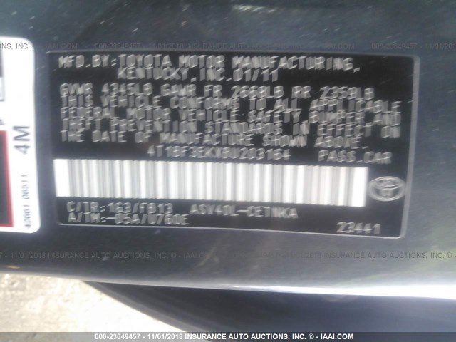 4T1BF3EKXBU203164 - 2011 TOYOTA CAMRY SE/LE/XLE GRAY photo 9