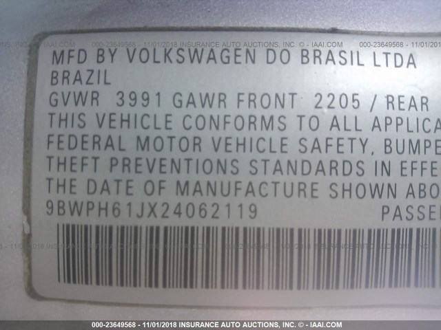 9BWPH61JX24062119 - 2002 VOLKSWAGEN GTI VR6 SILVER photo 9