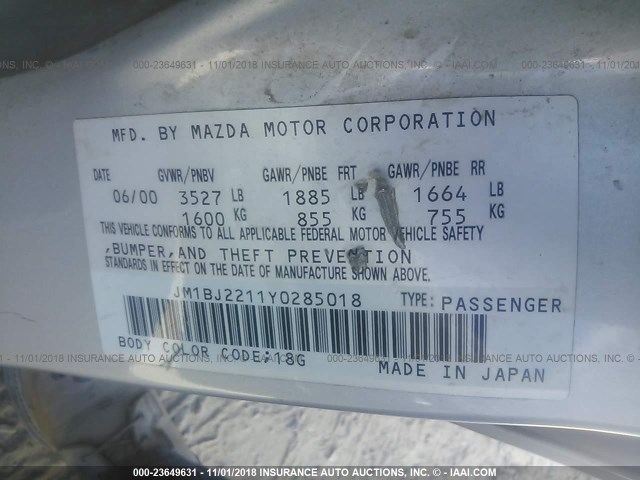 JM1BJ2211Y0285018 - 2000 MAZDA PROTEGE ES 银色 照片 9