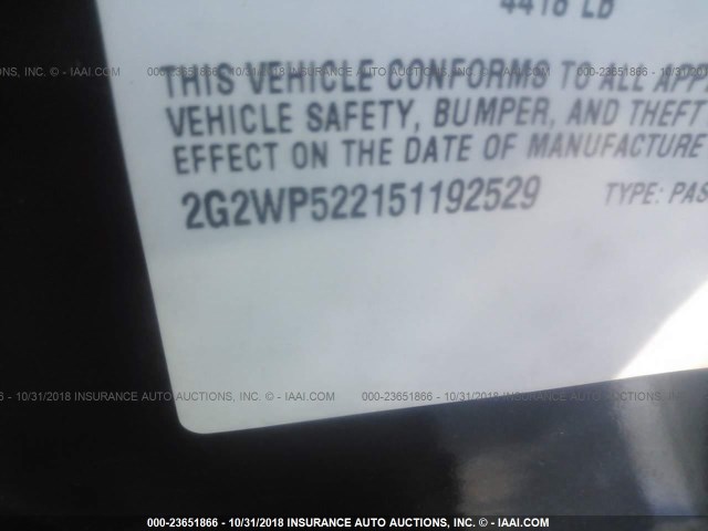 2G2WP522151192529 - 2005 PONTIAC GRAND PRIX BLACK photo 9