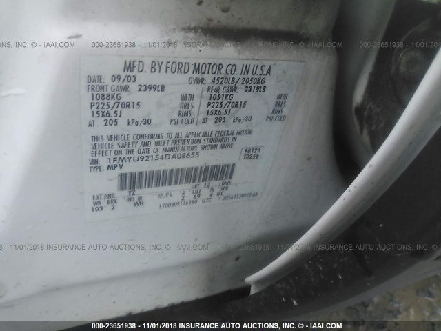 1FMYU92154DA08655 - 2004 FORD ESCAPE XLS WHITE photo 9