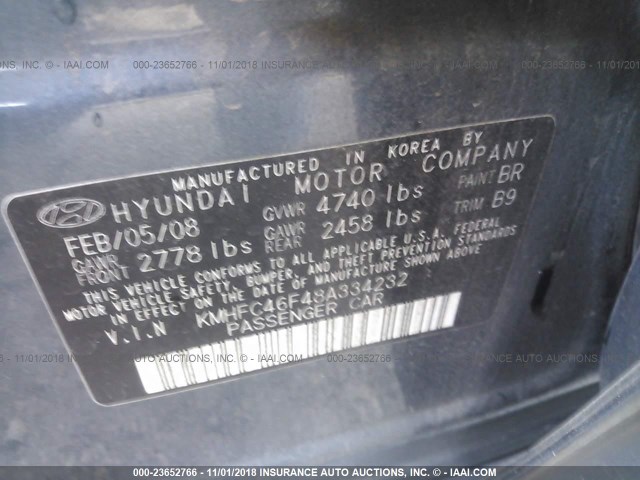 KMHFC46F48A334232 - 2008 HYUNDAI AZERA SE/LIMITED BLUE photo 9