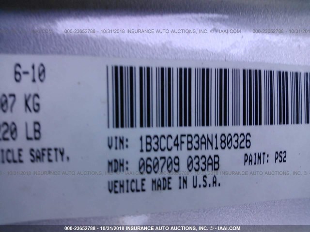 1B3CC4FB3AN180326 - 2010 DODGE AVENGER SXT SILVER photo 9