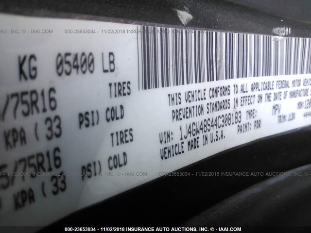 1J4GW48S44C308183 - 2004 JEEP GRAND CHEROKEE LAREDO/COLUMBIA/FREEDOM 灰色 照片 9