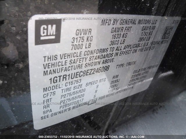 1GTR1UEC8EZ246098 - 2014 GMC SIERRA C1500 SLE BLACK photo 9