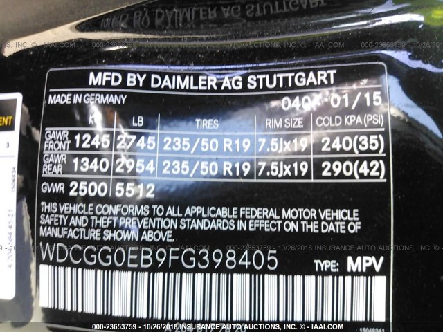 WDCGG0EB9FG398405 - 2015 MERCEDES-BENZ GLK 250 BLUETEC BLACK photo 9