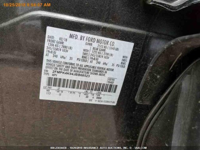 2FMPK4K94JBB68523 - 2018 FORD EDGE TITANIUM BLACK photo 14