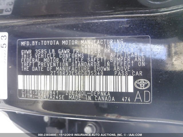 2T1BR32E56C635349 - 2006 TOYOTA COROLLA CE/LE/S BLACK photo 9