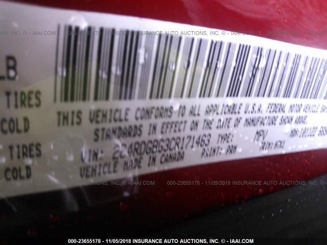 2C4RDGBG3CR171463 - 2012 DODGE GRAND CARAVAN SE RED photo 9