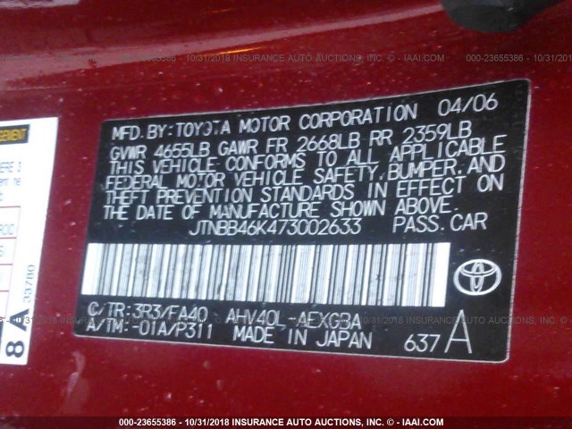 JTNBB46K473002633 - 2007 TOYOTA CAMRY NEW GENERAT HYBRID RED photo 9