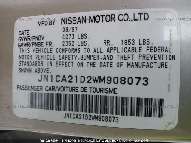 JN1CA21D2WM908073 - 1998 NISSAN MAXIMA GLE/GXE/SE GOLD photo 9