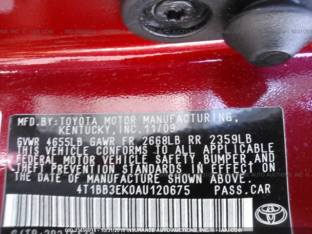 4T1BB3EK0AU120675 - 2010 TOYOTA CAMRY HYBRID RED photo 9