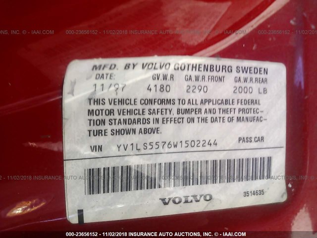 YV1LS5576W1502244 - 1998 VOLVO S70 RED photo 9