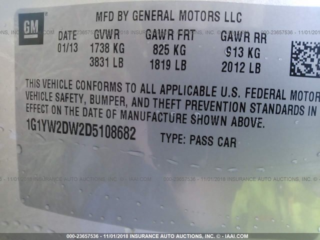 1G1YW2DW2D5108682 - 2013 CHEVROLET CORVETTE GRAND SPORT SILVER photo 9