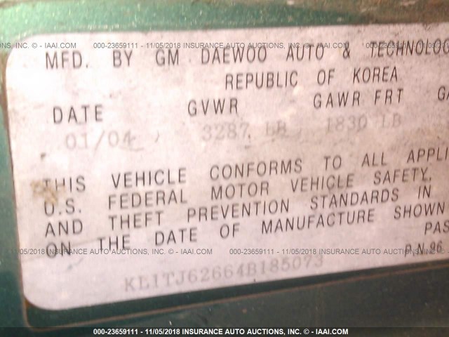 KL1TJ62664B185073 - 2004 CHEVROLET AVEO LS GREEN photo 9