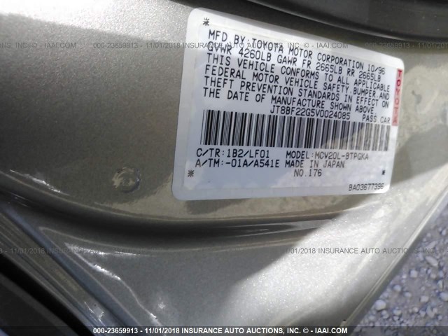 JT8BF22G5V0024085 - 1997 LEXUS ES 300 GOLD photo 9