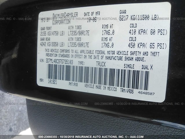 3D7ML48C97G735103 - 2007 DODGE RAM 3500 ST/SLT Unknown photo 10