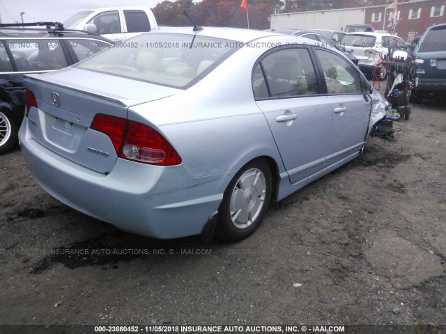 JHMFA36276S022641 - 2006 HONDA CIVIC HYBRID BLUE photo 4