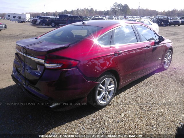 3FA6P0LU7JR208694 - 2018 FORD FUSION SE HYBRID RED photo 4