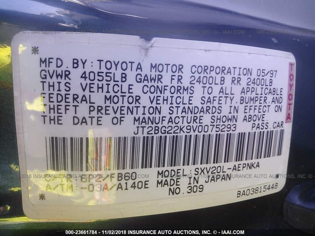 JT2BG22K9V0075293 - 1997 TOYOTA CAMRY LE/XLE Yaşıl foto 9