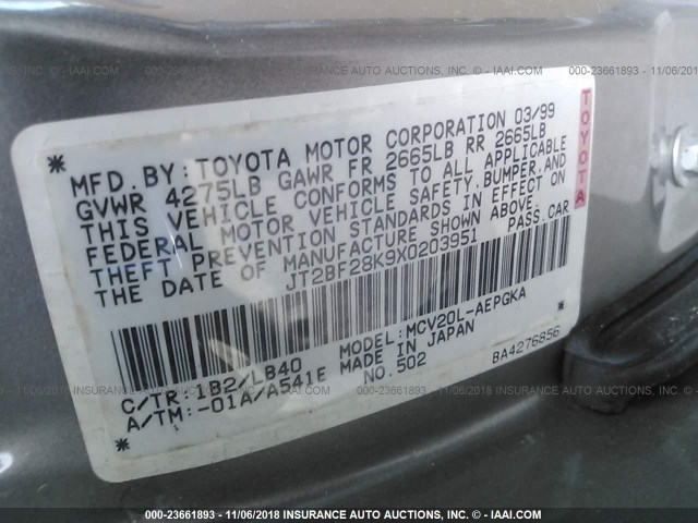 JT2BF28K9X0203951 - 1999 TOYOTA CAMRY LE/XLE Qızıl foto 9
