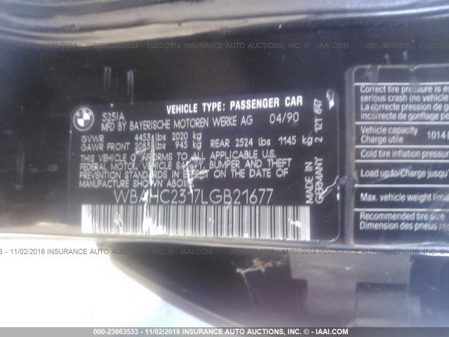 WBAHC2317LGB21677 - 1990 BMW 525 I AUTOMATIC BLACK photo 9