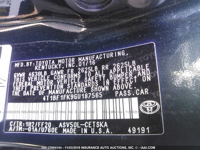 4T1BF1FK9GU187565 - 2016 TOYOTA CAMRY LE/XLE/SE/XSE 海军蓝 照片 9