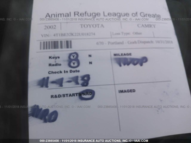 4T1BE32K22U018274 - 2002 TOYOTA CAMRY LE/XLE/SE 白色 照片 7